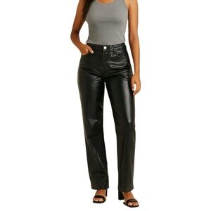 Zara Tailored Shiny Black Straight Leg Jeans Trouser Pants Cotton Blend Size 6